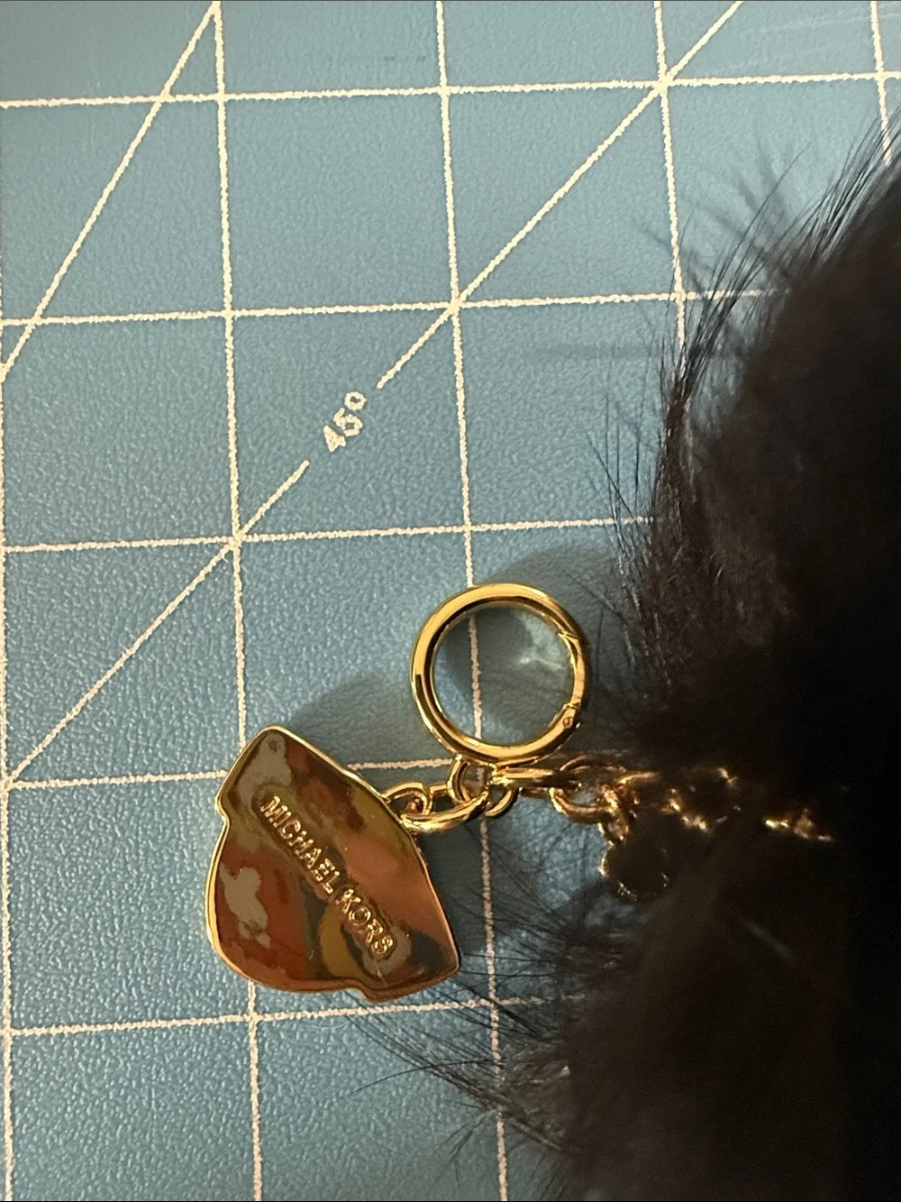 Michael Kors Black Fur Pom-Pom Bag Charm with Dog Charm